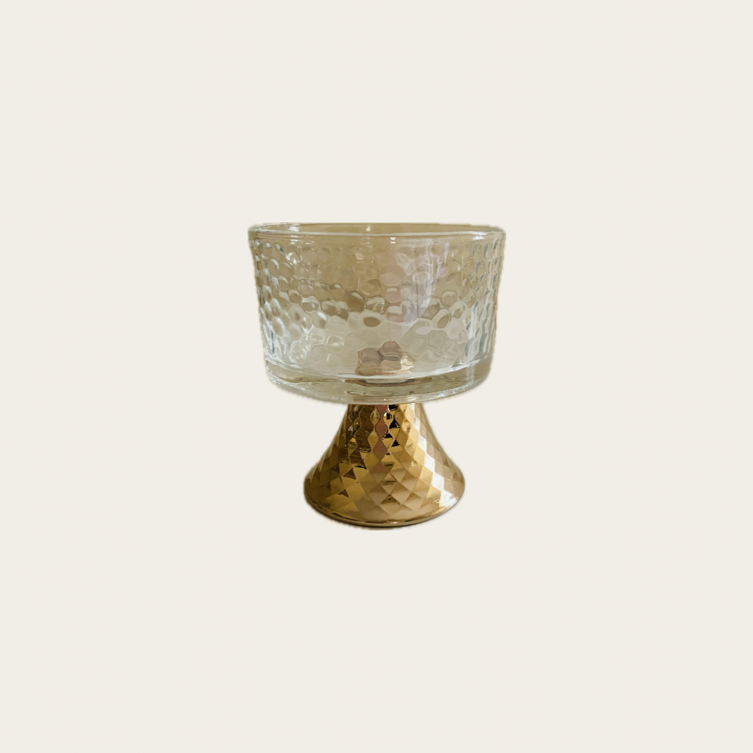Round glass cup.