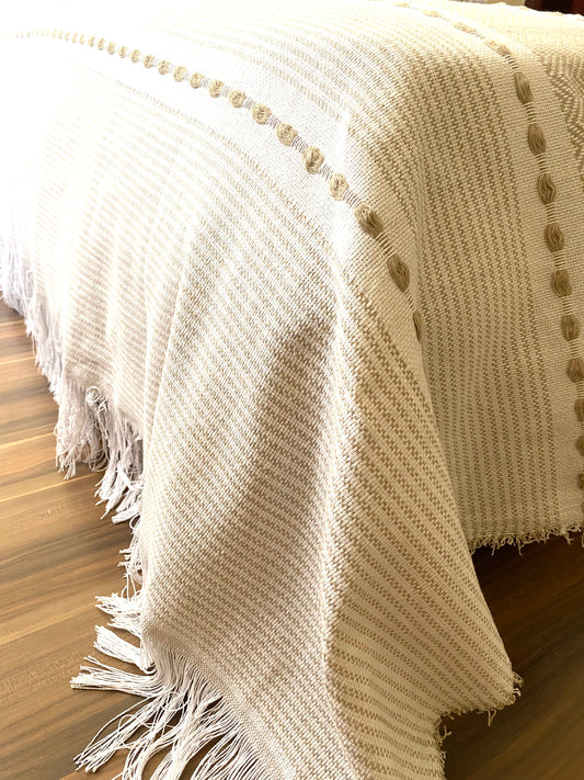 Cotton coverlet-beige&white