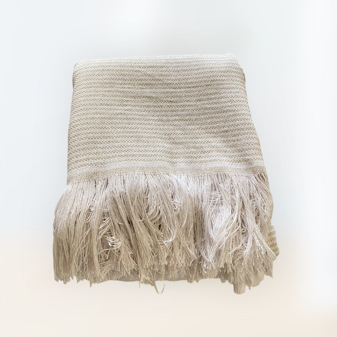 Cotton coverlet-beige&white