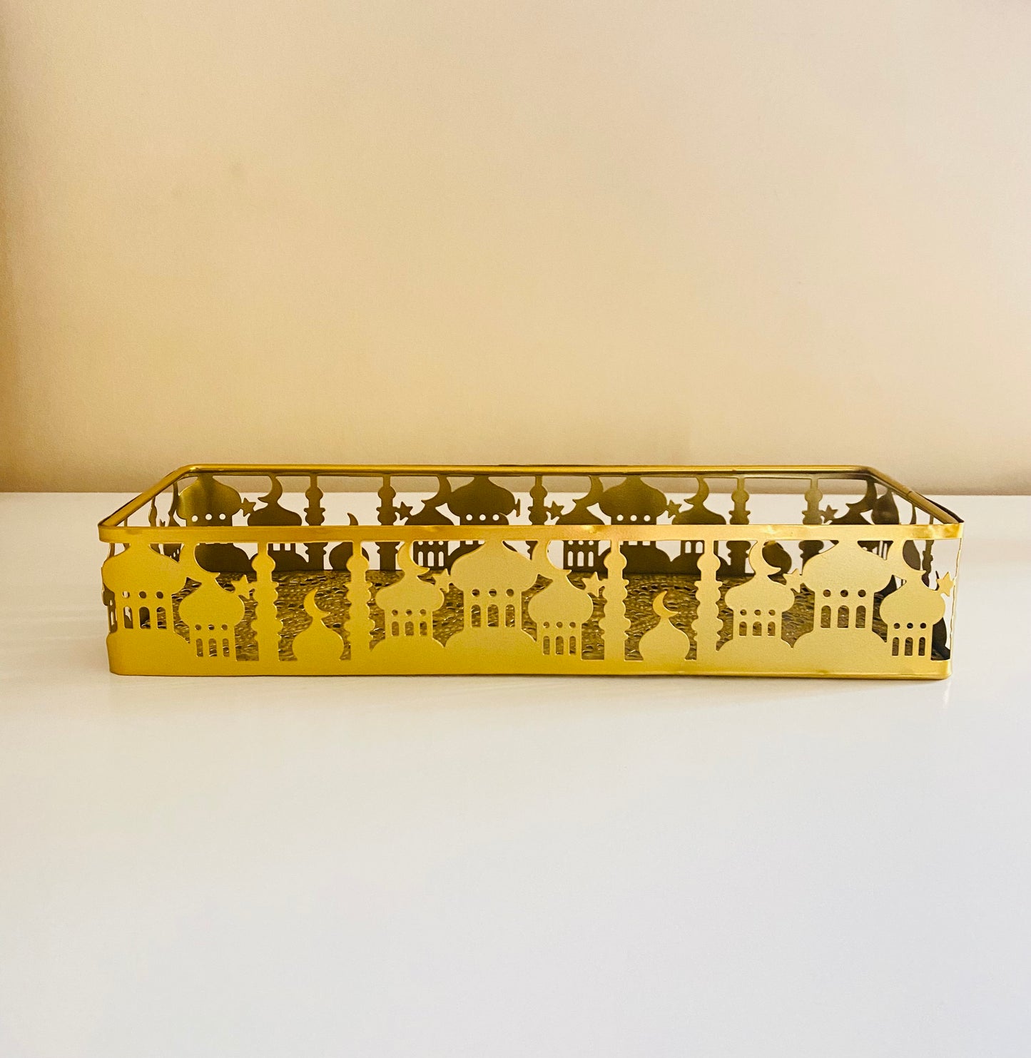 Gold serving tray.