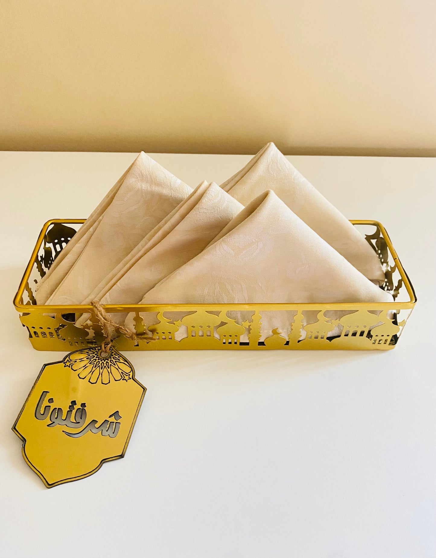 Gold serving tray.