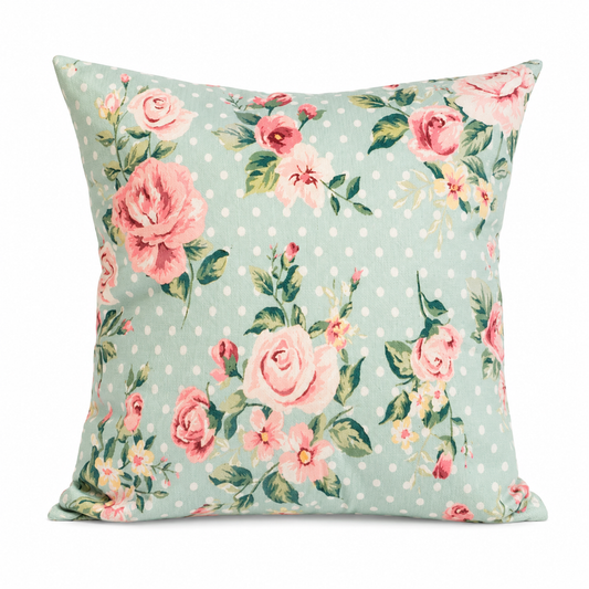 Dotted pink flower cushion cover