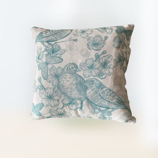 Mint Birds Cushion Cover