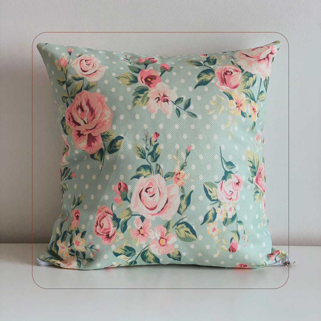 Dotted pink flower cushion cover