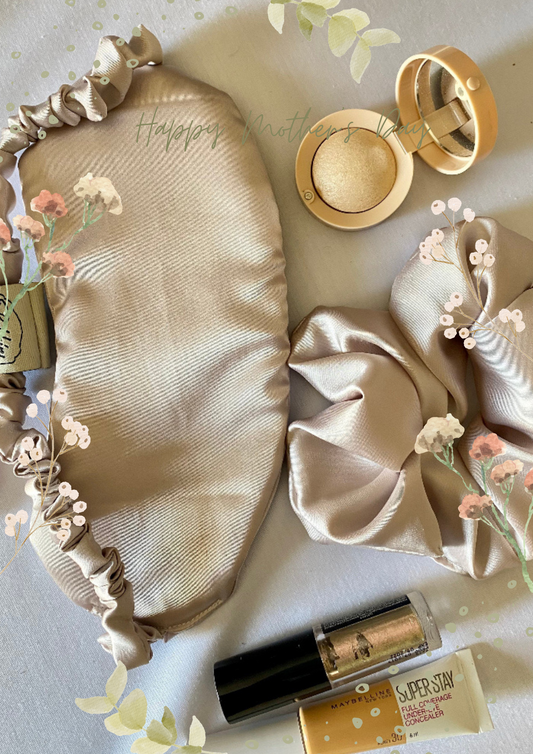 Satin Eye Mask & Scrunchy ; Nude Pink