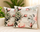 Striped pink flower cushion cover