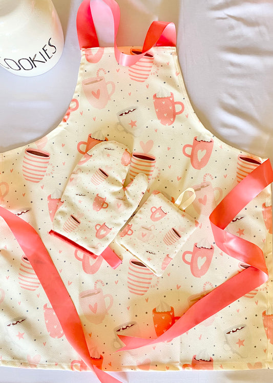 Cups Pattern; kitchen Apron Set